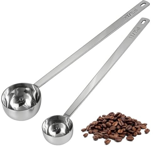 2 Stück Edelstahl Kaffeelöffel, 2 Größen Kaffeedosierlöffel, Kaffeelot | Kaffeelöffel Portionierer, mit Langem Griff, Spülmaschinengeeignet, für Kaffee, Gewürze, Getreide, Kochbedarf (15ml, 30ml)