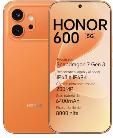 HONOR 600 5G Smartphone, 8+512GB, Pantalla AMOLED 6,57 120Hz, Cámara 200MP, Batería 6400mAh, Carga 80W, IP68/IP69K (Orange, 512, GB, 8, GB)