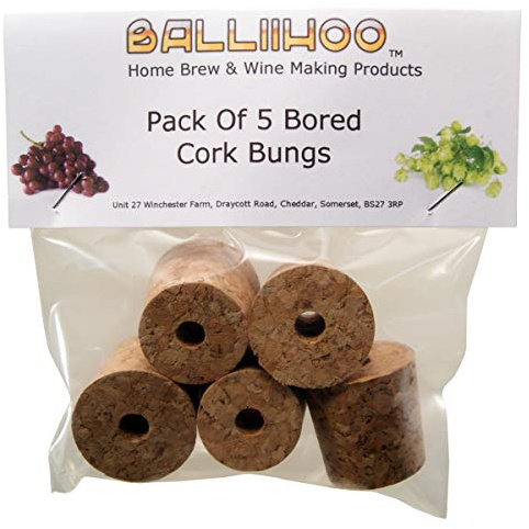 BALLIIHOO Pack of 5 x Bored Cork Bungs to Fit Standard 1 Gallon Demijohn