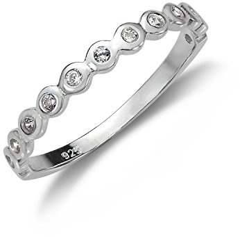 Sterling Silber Halber Ewigkeit Ring mit Kristallen Dots ergänzt | Ringgrößen: 48-63 (Durchmesser: 15,3mm - 20,1mm)