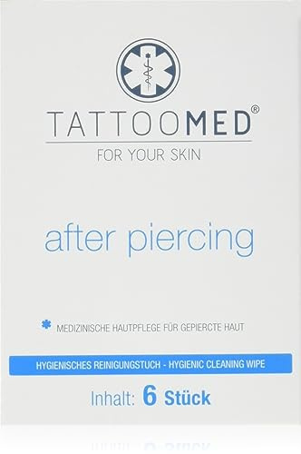 TattooMed Pflege für gepiercte Haut - After Piercing Hygienetuch, Reinigung und Pflege der Haut und des Schmucks - 6 Stück