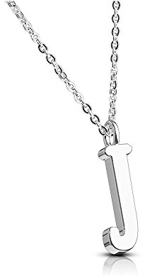 Bungsa BUCHSTABE J Halskette Silber - BUCHSTABEN-ANHÄNGER J Kette - Alphabet Kette für Frauen & Männer - aus Edelstahl - Schmuck für Jungs & Mädchen