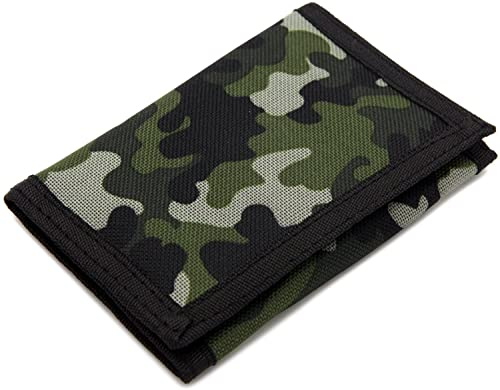 RFID Trifold Canvas Outdoor Sports Wallet for Kids- Christmas Gifts for Boys - Front Pocket Wallet with Magic Sticker - (Camouflage)