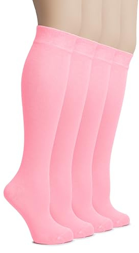 Hugh Ugoli Chaussettes hautes en bambou pour femme, Lot de 4 Paires, Coutures confortables, Chaussettes uniformes pour filles, Robe & Quotidien, Douces & Légères, Pointure: 35-38/38-42