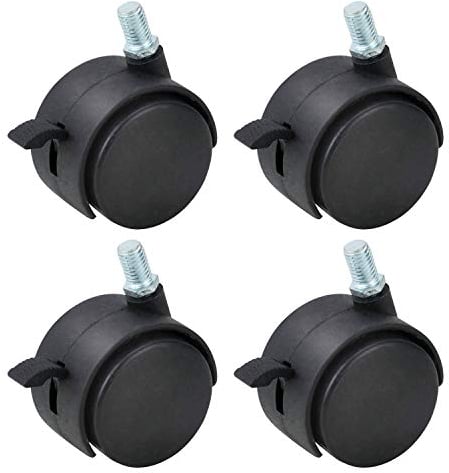Gizhome 4 Stück 3,8 cm Nylon Kunststoff Rollen, Drehgelenk, Möbelrollen, Boden, Schutz für Bürostuhl, Drehgelenk, Gewinde, 5/16 3/5 mit Bremse schwarz