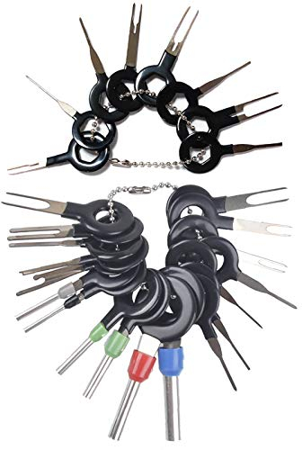 QISF 26 Stück Terminal Ejector Kit,KFZ Kabel Stecker Ausbau Werkzeug,Terminal Steckverbindung Demontage Pin für Flach und Rundsteckkontakte