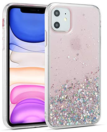 DEFBSC iPhone 11 Pro Max Case, Bling Glitter Sequin Clear Back Cover, Soft TPU Clear Shockproof Bumper Case Slim Transparent Sequins Back Cover for 6.5 inch iPhone 11 Pro Max - Pink