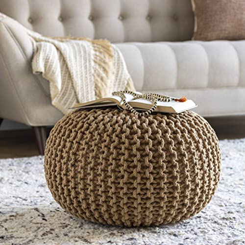 Artistic Weavers McIntosh Cotton Knitted Round Pouf 14H x 20W x 20D,Brown