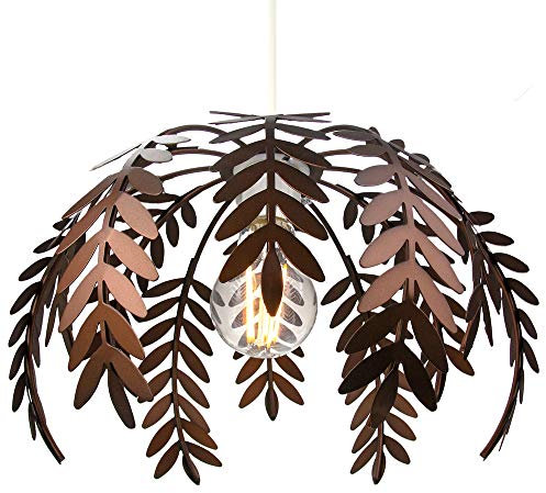 Happy Homewares Traditional Fern Leaf Designed Easy Fit Ceiling Pendant Light Shade in Stylish Bronze Finish | 28cm Diameter | 60w Maximum