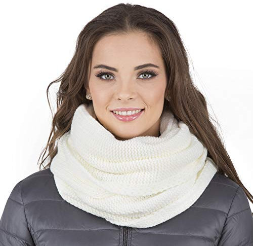 VIVISENCE Loop Schal Strick Zweimal Gefaltet Ideal Wärm Für Wintertage 7103, Ecru,Einheitsgröße