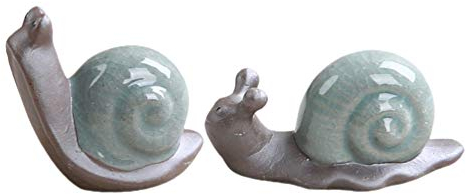 Amosfun 2Pcs Schnecke Figur Keramik Miniatur Schnecke Ornament Tee Pet Ornamente Fee Garten Tiere Porzellan Tier Figuren Bonsai Pflanze Dekoration