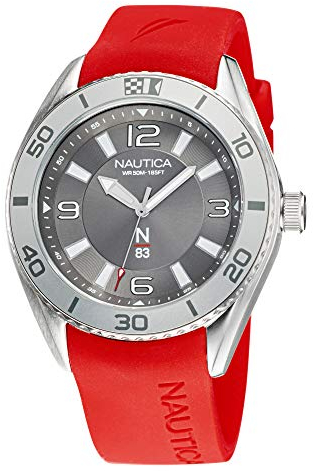 Nautica Men's Stainless Steel Quartz Silicone Strap, Red, 22 Casual Watch (Model: NAPFWS128)