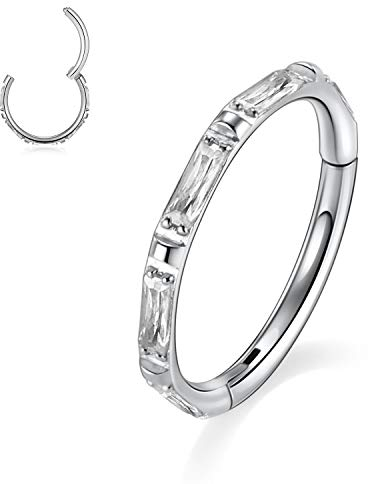 hengkaixuan 16G Baguette Clear CZ Klappsegment Clicker Nasenring 8mm Knorpel Ohrring Hoop Helix Conch Septum Daith Piercing Schmuck