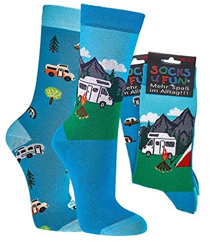 Spaßsocken, Fun socks, witzige Socken, Camping 2 Paar 42-47