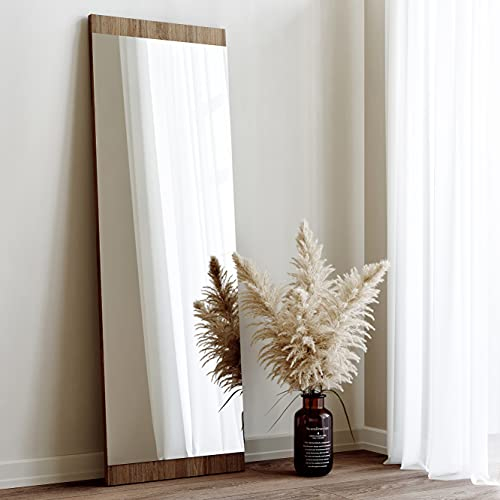 Gozos Moderner Industrial Nobel Spiegel Rechteckig, Walnuss | Vertikal oder horizontal Wandspiegel mit hölzerner Unterseite und inklusive Montagematerial | Wand Deko Wohnzimmer Maße 40 x 115 cm