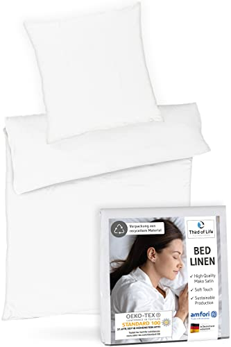 𝐏𝐑𝐄𝐌𝐈𝐔𝐌 Bettwäsche 135x200 - Luxus Set aus 100% Mako-Satin Baumwolle, Oekotex zertifiziert, Extra weich und designed in Germany, Bezug Bettdecke 135 x 200, Kissen 80x80 cm, 60 Grad waschbar