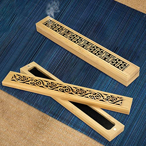 BUENTYA 2 Stücke Räucherstäbchenhalter Holz Incense Stick Holder Wood Weihrauchhalter Bambus Räucherturm Räucherstäbchenhalter Box Duftstäbchen Halter Räucherkegel für Meditation(23,5 * 3,5 * 2,3 cm)