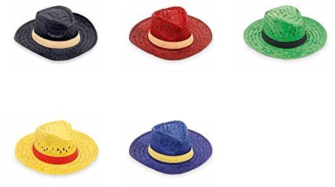 Pack de 10 Sombrero de paja personalizados - Sombrero de paja tintado en varios colores, con cinta personalizada, ideal para fiestas, eventos deportivos y culturales, romerías (Varios)