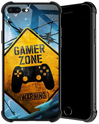 TnXee for iPhone 8 Plus Phone Case, Gamer Zone iPhone 7 Plus Cases for Boys Girls, Soft TPU Anti-Skid Thread Frame + Four Corner Anti-Collision Protection Case for iPhone 7 Plus/8 Plus 5.5''