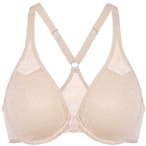 Delimira Women's Front Fastening Bra Underwired Plunge Lace Plus Size Non Padded Racer Back Beige 38C