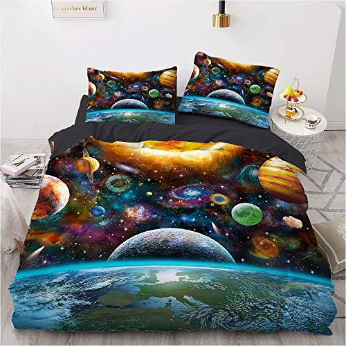 Luowei Bettwäsche 135x200cm 3D Galaxis Universum Thema Bettbezug Set Mikrofaser Kinder Jungen Deckenbezug mit Reißverschluss und 1 Kissenbezug 80x80 cm – (Galaxy 5, 135 x 200 cm)