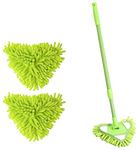 Floor Mop Adjustable Triangle Cleaning Mop Rotatable Wall Cleaner with Telescopic Handle 2 Cloth Pads