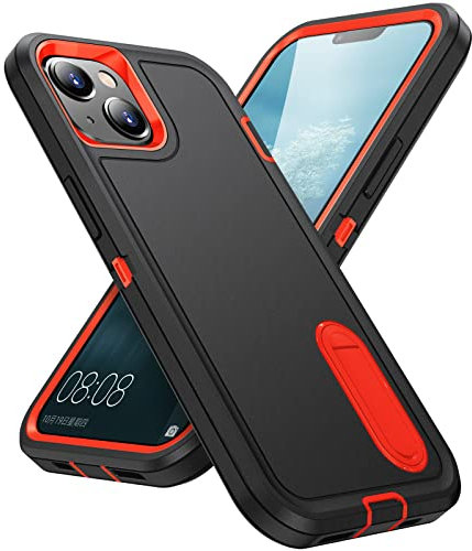 HATUFU For Apple iPhone 14 Case, [Military Drop Protection] Shockproof Phone Case, [Non-Slip] Build-in Kickstand Anti-Fingerprint Scratch Resistant (Orange)
