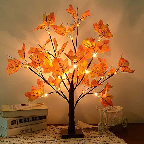 LED Maple Leaf Tree Light Fall Decor, 45cm 24LEDs Desk Maple Leaf Tree Light Warm White, Autumn Decoration Leaves Fairy Lights, for Party Halloween Thanksgiving Day Christmas,Autumn Fall Harvest