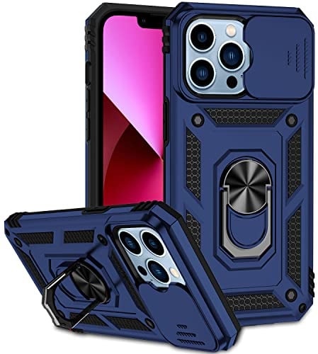 Hitaoyou iPhone 13 Pro Case - Military Grade Shockproof with Camera Cover & Kickstand, Magnetic Car Mount Holder - Blue