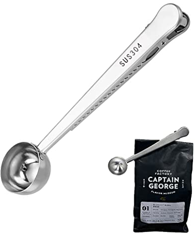 Shonye 7 Inch Coffee Scoop with Bag Clip, Silver Coffee Scoop in SUS 304, Coffee Accessory Coffee Spoon for Measuring,Sealing, Coffee Measuring Spoon for Coffee Beans, Milk Powder