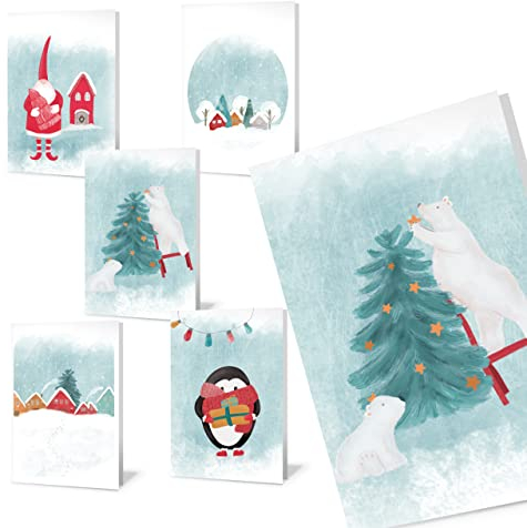 Forletter - 10 Weihnachtskarten aus recyceltem Papier mit Holly Jolly