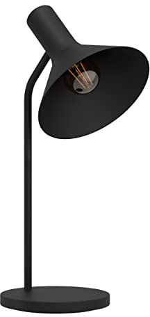 EGLO Tischlampe Morescana, Nachttischlampe im New Nordic-Design, Tischleuchte aus Metall in Schwarz, Tisch Lampe für Wohnzimmer und Schlafzimmer, E27 Fassung