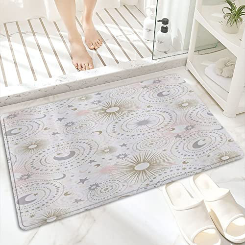Badematte, rutschfest Waschbar Badezimmerteppich 60x100 cm,Blush Pink Gold Grauer und weißer Stern und Mo,Badvorleger mit Wasserabsorbierenden, Weichen Mikrofasern für Badewanne, Dusche und Badezimmer