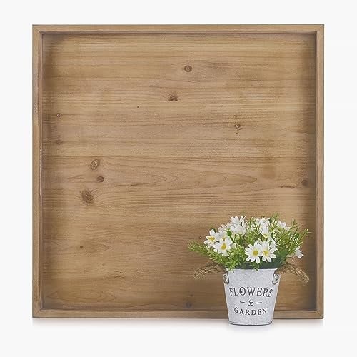 Hanobe Tablett Serviertablett Holztablett Groß: Deko Tablett Holz Gross Eckig Dekotablett mit Griff 54cm Serviertabletts Vintage Natur Rechteckig Quadratisch für Hocker Home