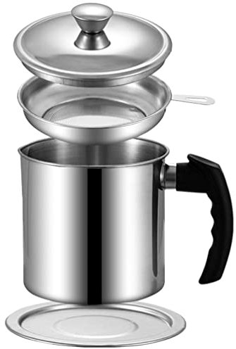 Warmhm Ölfilter Topf Container Fettkanne Ölsieb Topf Fetttrenner Kanne Ölspender Speiseölkanne Edelstahl Fettbehälter Mit Fettfilter Sieb Für Speisefett Frittieröl Lagerung Küche Zubehör Silber