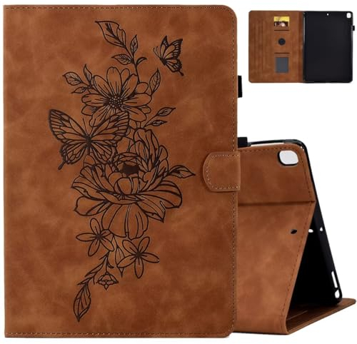 MOKASE Hülle für iPad 9/8/7 Generation 10.2 Zoll 2021-2019 Freigabe, Wildleder Multiangle Ständer Tasche mit Automayic Schlaf/Aufwach mit Stifthalter & Kartenschlitze für iPad 10.2/Pro 10.5, Brown