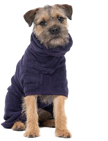 Ruff and Tumble Hunde-Trocknungsmantel – Classic Collection | schnell trocknendes Hundehandtuch, Mantel & Bademantel mit Kapuze (Größe L, Brombeere)