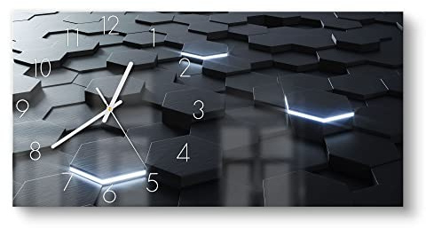 DEQORI Glasuhr | vertikal 60x30 cm | Motiv Fläche aus Sechsecken | große XXL Design Uhr aus Glas | leise Wanduhr für Wohnzimmer & Küche | Moderne Hingucker Uhr für die Wand