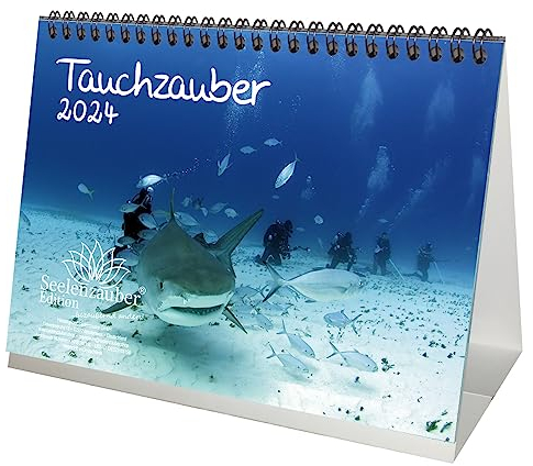 Tauchzauber DIN A5 Tischkalender für 2024 Unterwasser und tauchen - Geschenkset Inhalt: 1x Kalender, 1x Weihnachtskarte (insgesamt 2 Teile)