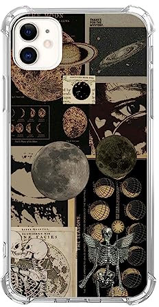 Aesthetic Vintage Grunge Collage Phone Case Compatible with iPhone 11, Skull Planets Collage Cover for Teens Men Women, Trendy Cool TPU Bumper Case Cover for iPhone 11