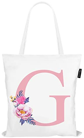 Fmeida Bolsa de lona con inicial, bolsa de regalo personalizada para bodas, cumpleaños, playa, vacaciones, bolsa de compras reutilizable para mujeres, mamá, profesores, amigos, damas de honor, letra G