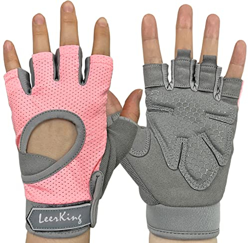 LeerKing Fitness Handschuhe Mesh Trainingshandschuhe Sporthandschuhe Herren und Damen für Gym Kraftsport Fitnessstudio Fahrrad Pole Dance Yoga Verbesserte Griffe Rosa M
