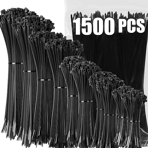 XINGO 1500 Piezas Bridas Plastico, Bridas Negras 100/150/200/250/300mm, Presillas Plastico Resistente a Temperatura, Perfectos para el hogar, la oficina, el jardín y el taller