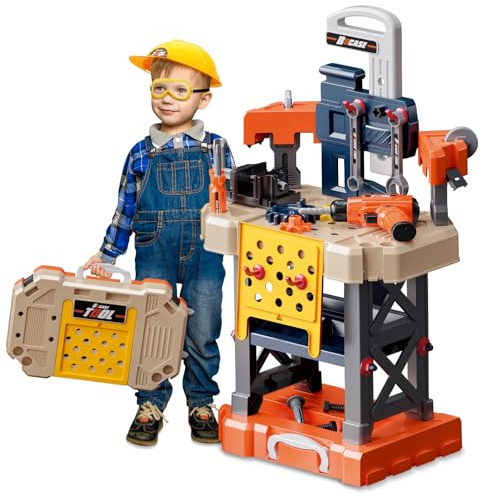 Kids Tool Bench - Kids Tool Set with Electric Toy Drill and Realistic Tools,78 Piece Toddler Tool Set Pretend Play for Toddlers 3-5,Boy Toys Age 5-6 Years Old