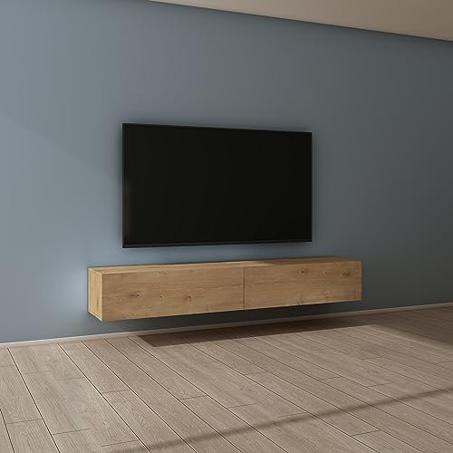 Mai & Mai Meuble TV Suspendue Armoire avec Soft-Close Table TV pour Le Salon Marron Clair 200x40,2x30 cm TC002