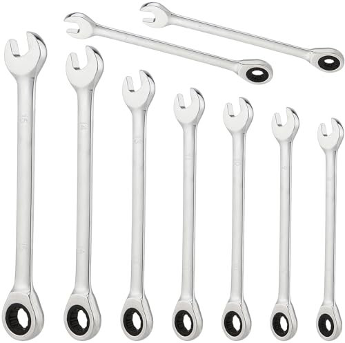 ZEONHEI Juego de 9 llaves de carraca, 6, 7, 8, 9, 10, 11, 13, 14, 15 mm, llaves combinadas con carraca anular, 72 dientes para trabajos de mantenimiento