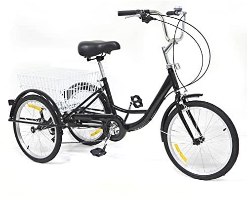 Quiltern 20 Zoll Dreirad für Erwachsene 3-Räder Fahrrad 8-Gang mit Einkaufskorb ,City-Dreirad für sportliche Einkäufe im Freien (Schwarz)