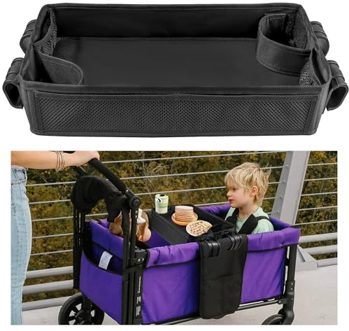 Wonderfold W2 Stroller Snacks Tray, Double-Sided Padding, Storage Mesh Pockets, 2 Kids’ Cup Holders, Faux Leather Polyester Side, Easy to Clean