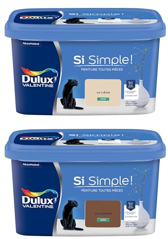 Dulux Valentine Peinture Si Simple Peinture Intérieure Toutes Pièces Satin - Peinture Murs et Plafonds, Portes et Plinthes - Lot de 2 - Couleurs : Le Crème & Le Chocolat 2,5 L