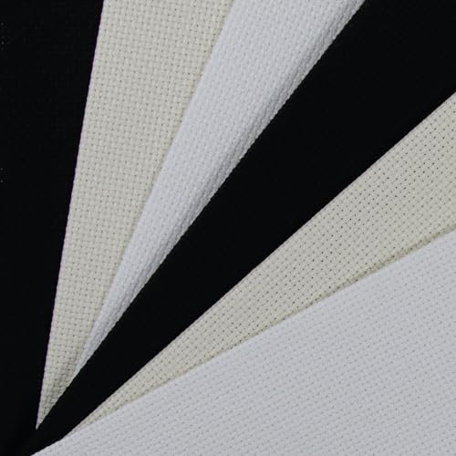 KCS 4/6 Stück 30 x 45 cm 16 CT Baumwolle Aida-Stoff Kreuzstichstoff (6 Stück, weiß + creme + schwarz)